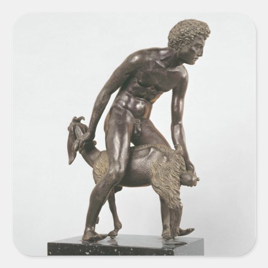 ヤギを搾乳する羊飼い スクエアシール (正面)