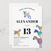 ヤギカラフルをテーマにした誕生日パーティー 招待状 (正面/裏面)