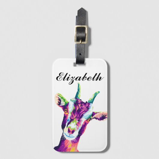 ヤギカラフルアポップ・アートのルのパーソナライズされた荷物タグ ラゲッジタグ (正面縦)