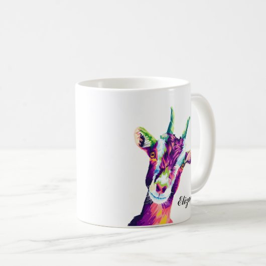 ヤギカラフルアポップ・アートのルコーヒパーソナライズされたーマグ コーヒーマグカップ (正面右)