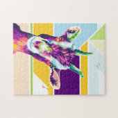 ヤギカラフルアートポップ・アートのポートレートジグソーパズル ジグソーパズル (横)