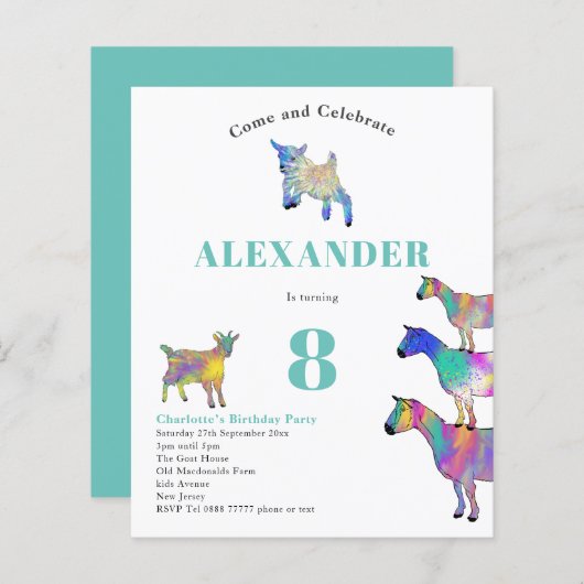 ヤギカラフルツウォーターカラーバースデーパーティー (正面/裏面)