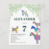 ヤギカラフルツファーム動物の誕生日パーティー予算 インビテーションポストカード (正面)