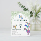 ヤギカラフルツファーム動物の誕生日パーティー予算 インビテーションポストカード (スタンド正面)