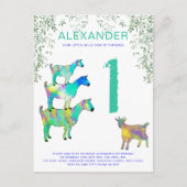 ヤギカラフルツ1st誕生日パーティーワイルドワン インビテーションポストカード (正面)