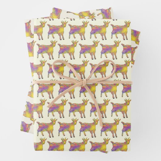 ヤギカラフルファンキーのアートおもしろい動物芸術 ラッピングペーパーシート (インサイチュ)