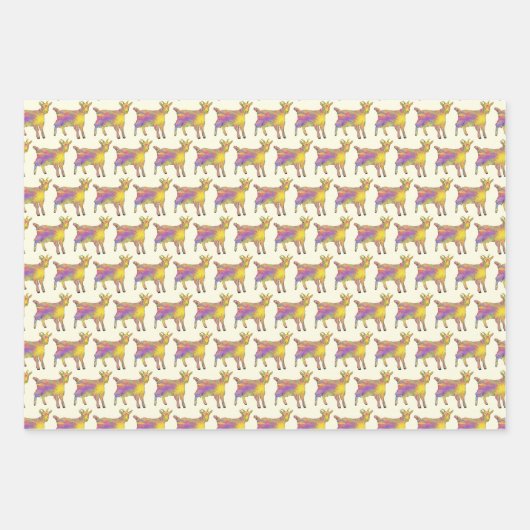 ヤギカラフルファンキーのアートおもしろい動物芸術 ラッピングペーパーシート (正面)