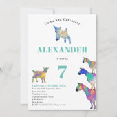 ヤギカラフルファーム動物アート7th誕生日パーティー 招待状 (正面)