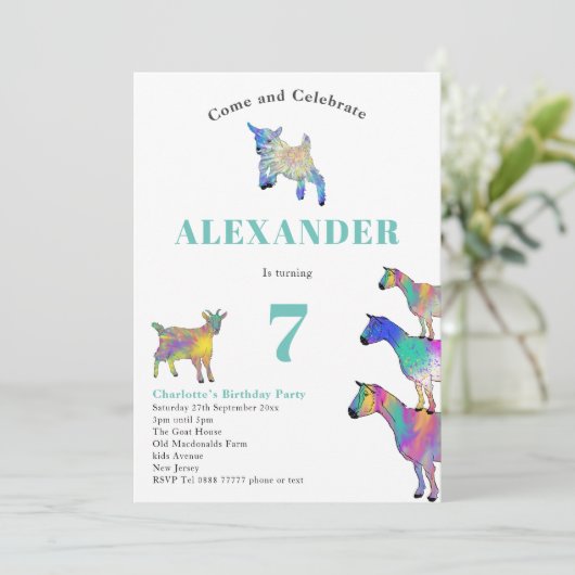ヤギカラフルファーム動物アート7th誕生日パーティー 招待状 (スタンド正面)