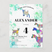ヤギカラフル水彩誕生日パーティー インビテーションポストカード (正面)