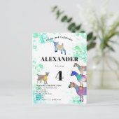 ヤギカラフル水彩誕生日パーティー インビテーションポストカード (スタンド正面)