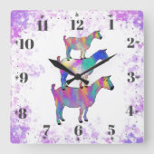 ヤギカラフル水色 スクエア壁時計 (正面)