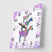 ヤギカラフル水色 スクエア壁時計 (傾斜)