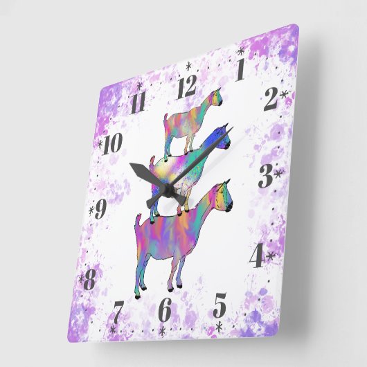 ヤギカラフル水色 スクエア壁時計 (傾斜)
