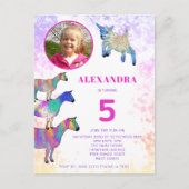 ヤギカラフル第5誕生日フォトピンク インビテーションポストカード (正面)