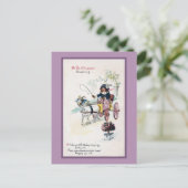 ヤギスケッチ乳母車ヴィンテージ誕生日 ポストカード (スタンド正面)