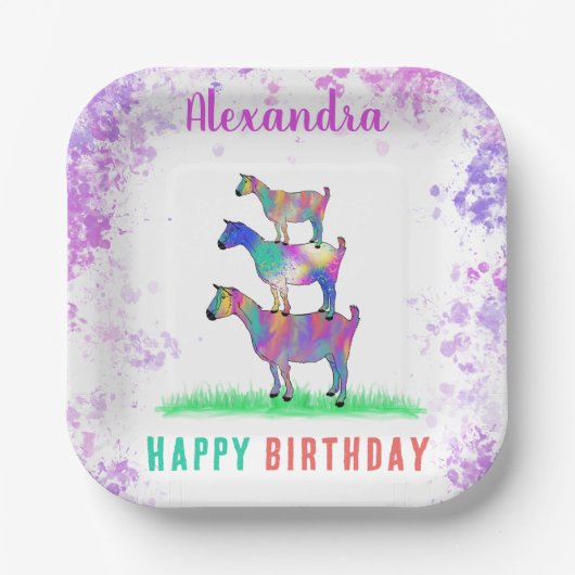 ヤギパーソナライズされたス誕生日パーティー ペーパープレート (正面)