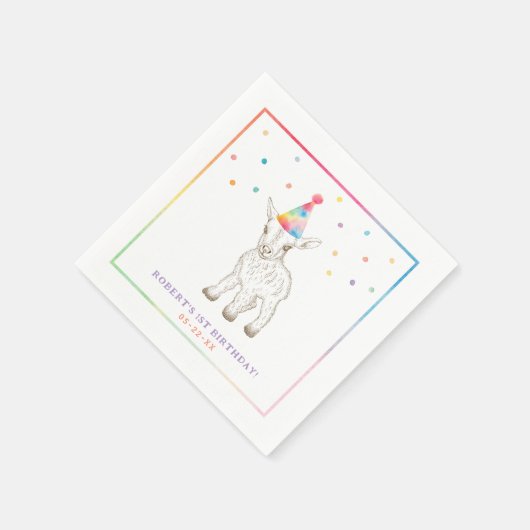 ヤギパーティー動物誕生日ナプキンス | ファームテーマ スタンダードカクテルナプキン (角)