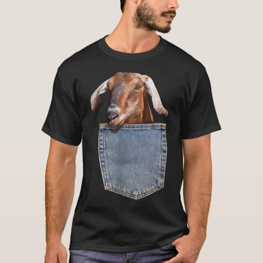 ヤギポケットベイビー ヤギののぞき見 面白いヤギ Tシャツ (正面)