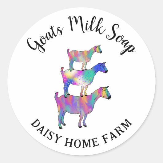 ヤギ乳石鹸の追加ネームカラフルファームアニマルアート ラウンドシール (正面)