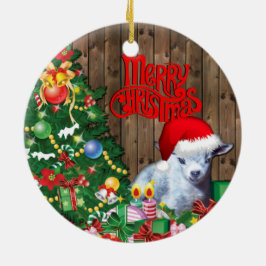 ヤギ愛らしいピグミーヤギベビークリスマス セラミックオーナメント