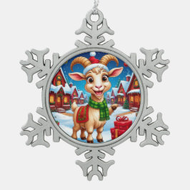 ❄️ ヤギ愛好家のためのクリスマスギフト 2027年 午年 スノーフレークピューターオーナメント