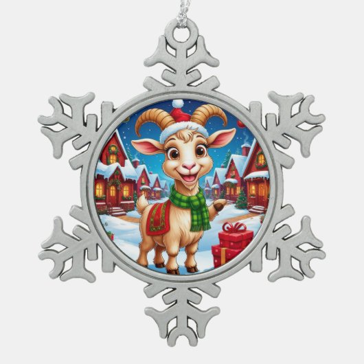 ❄️ ヤギ愛好家のためのクリスマスギフト 2027年 午年 スノーフレークピューターオーナメント (正面)