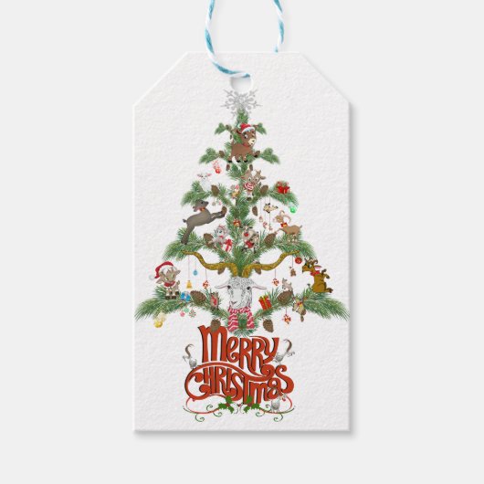 ヤギ愛好家のためのメリークリスマスクリスマスツリー ギフトタグ (正面)