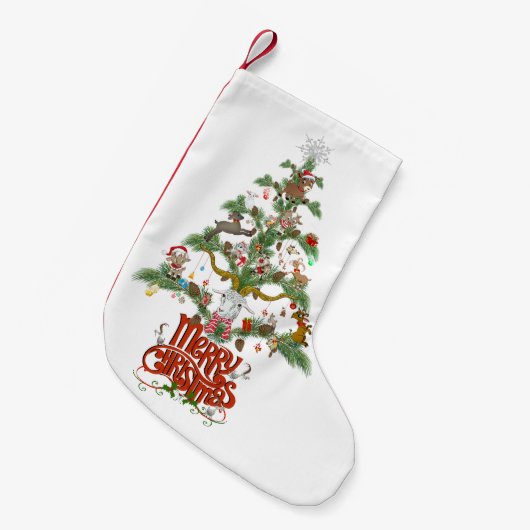 ヤギ愛好家のためのメリークリスマスクリスマスツリー スモールクリスマスストッキング (正面 (吊り時))