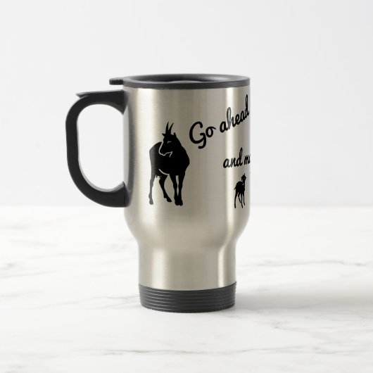 ヤギ愛熱狂する好家に対してヤギがシルエットとなる トラベルマグ (左)