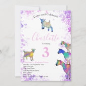 ヤギ水彩女子バースデーパーティーピンク 招待状 (正面)