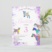 ヤギ水彩女子バースデーパーティーピンク 招待状 (スタンド正面)