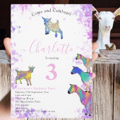ヤギ水彩女子バースデーパーティーピンク 招待状