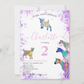 ヤギ水彩女子バースデーパーティーピンク 招待状 (正面)