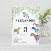 ヤギ水彩誕生日パーティーグリーン 招待状 (スタンド正面)
