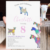 ヤギ水彩誕生日パーティーピンク 招待状