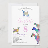 ヤギ水彩誕生日パーティーピンク 招待状 (正面)