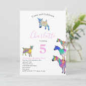 ヤギ水彩誕生日パーティーピンク 招待状 (スタンド正面)