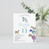 ヤギ農場の動物の水の色の誕生日パーティー予算 インビテーションポストカード (スタンド正面)