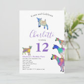 ヤギ農場動物の誕生日パーティパープル 招待状 (スタンド正面)