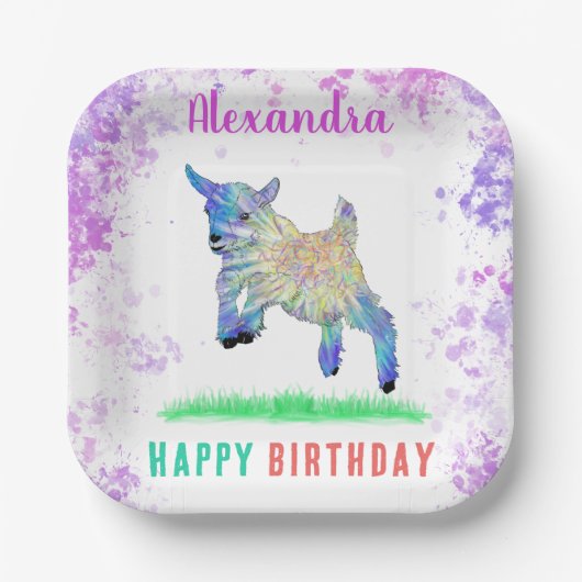 ヤギ農場動物をテーマにした誕生日パーティー ペーパープレート (正面)