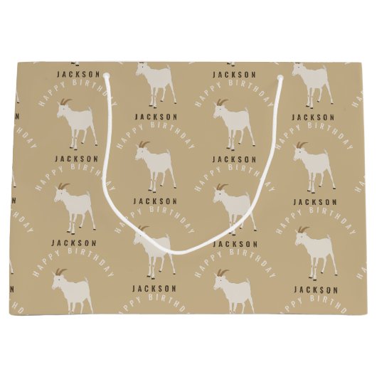 ヤギ農場動物パターンカスタム誕生日名 ラージペーパーバッグ (正面)