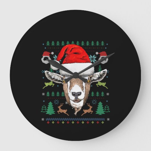 ヤギ醜いクリスマスサンタクリスマスギフト ラージ壁時計 (正面)