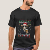 ヤギ飲みビール醜いクリスマスセータークリスマスAdu Tシャツ (正面)