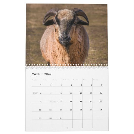 ヤギ2025 カレンダー (3月 2026)