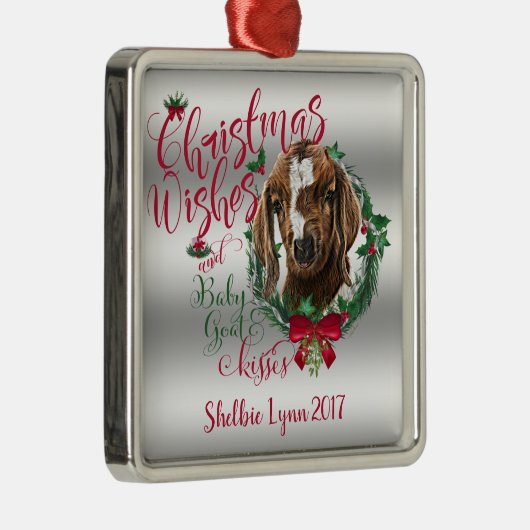 ヤギ |クリスマスウィッシュベビーヤギのキスボート メタルオーナメント (右)