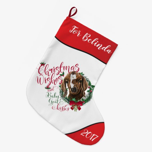 ヤギ |クリスマスウィッシュベビーヤギのキスボート ラージクリスマスストッキング (正面 (吊り時))