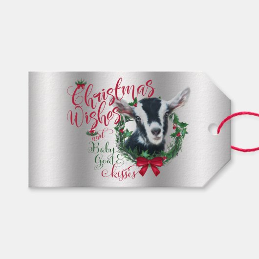 ヤギ |クリスマスウィッシュベビーヤギキスアルパイン ギフトタグ (正面(横))