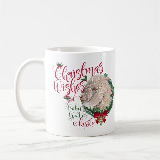 ヤギ |クリスマスウィッシュベビーヤギキスアンゴラ コーヒーマグカップ (左)
