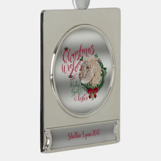 ヤギ |クリスマスウィッシュベビーヤギキスアンゴラ シルバープレートバナーオーナメント (右)